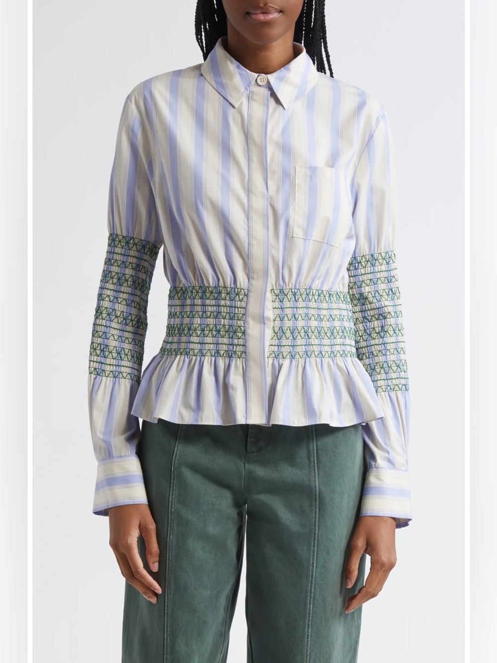 Stine Goya Stripe Smock Detail Button Up Shirt Size XS